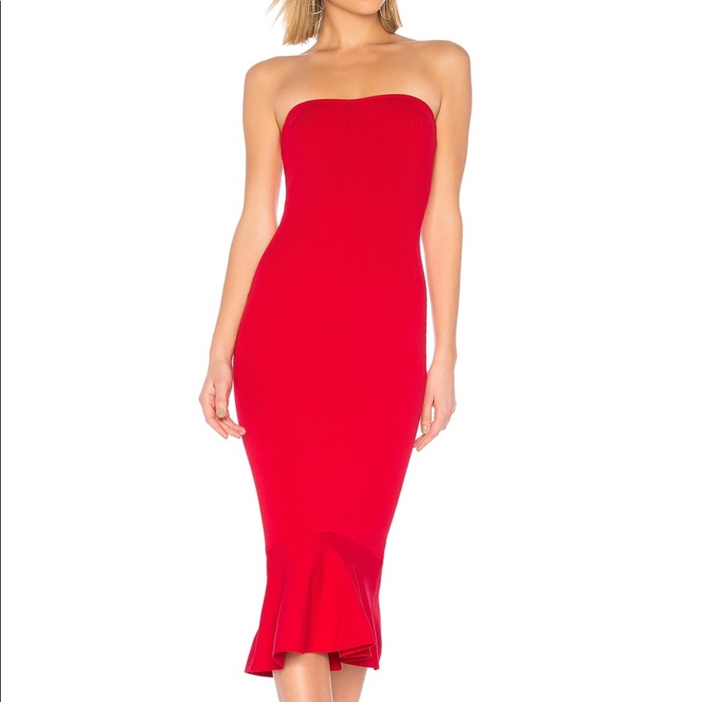 Beautiful Red Bodycon Strapless Midi Dress